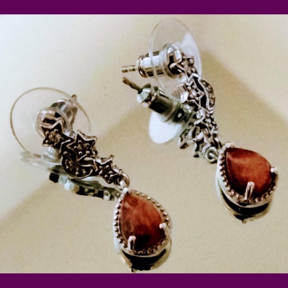 Korevora sunstone and simulated diamonds celestial themed earrings .925